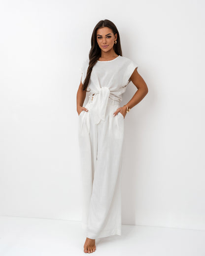 Komplet lniany biały