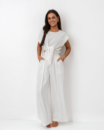 Komplet lniany biały