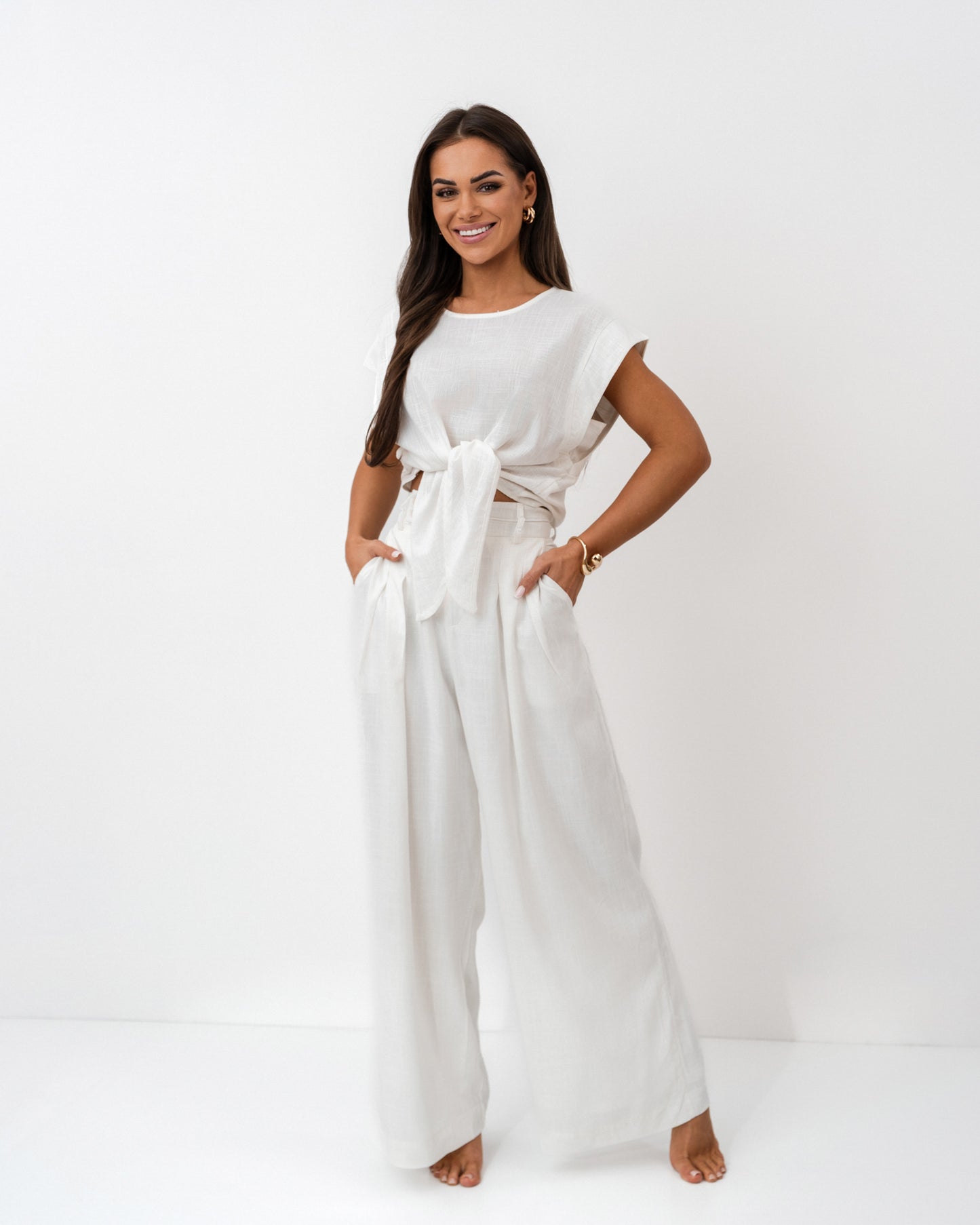 Komplet lniany biały