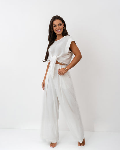 Komplet lniany biały