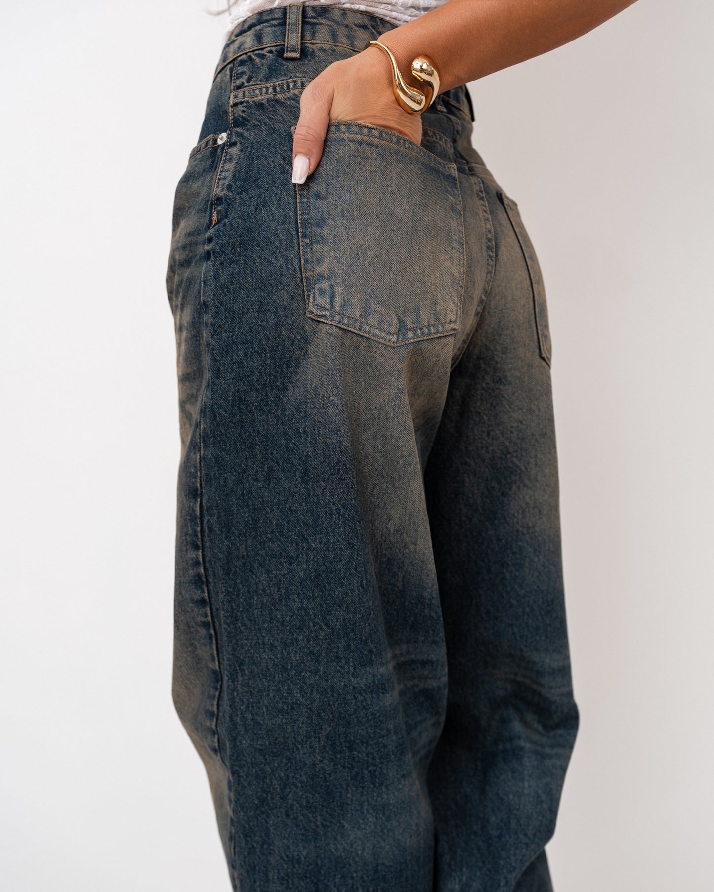 Jeansy wide leg vintage z możliwością podwinięcia nogawki