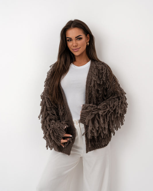 Kardigan z frędzlami cappuccino