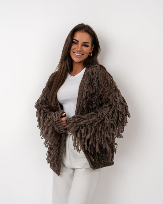 Kardigan z frędzlami cappuccino