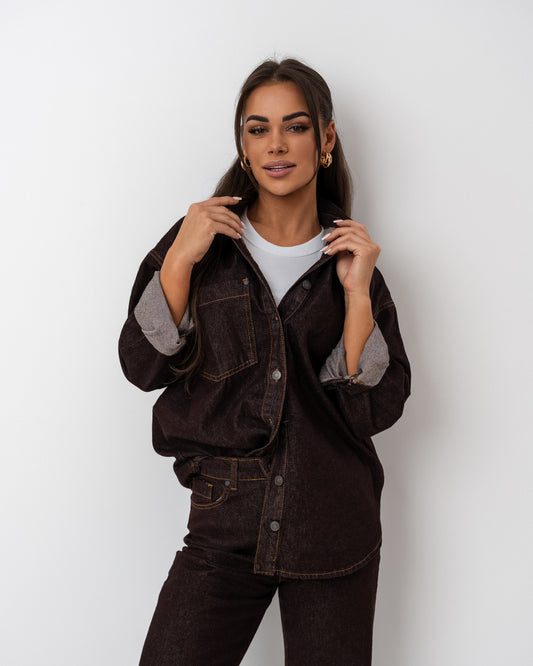 Komplet jeansowy czekoladowy