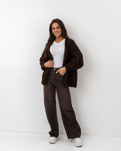 Kardigan o grubym splocie czekolada