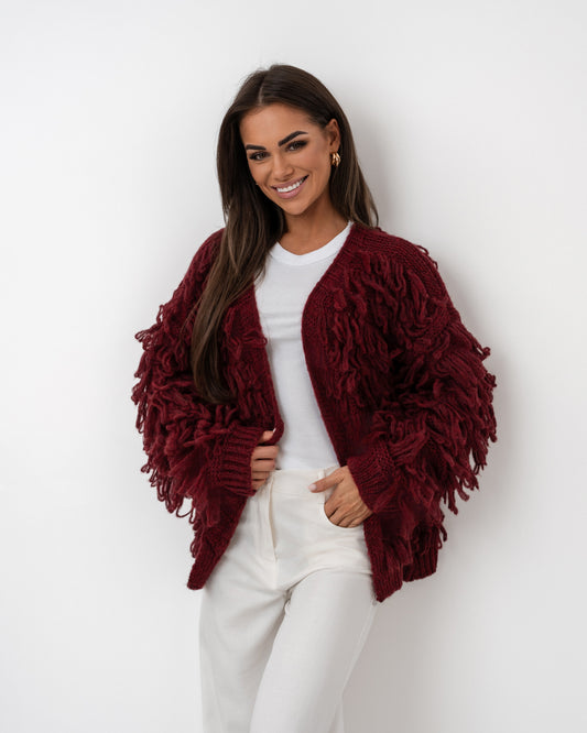 Kardigan z frędzlami burgund